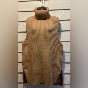 H&M Divided Size Med Tan Sleeveless Ribbed Turtleneck Sweater